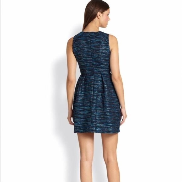 Shoshanna Monique Metallic Jacquard Tweed Teal Sleeveless Fit Flare Dress Sz 6 - Picture 9 of 10
